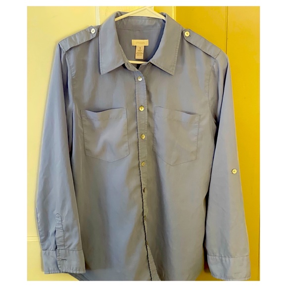 Chico’s Button Down Silky Soft Blue Shirt Size 1 - Picture 4 of 4